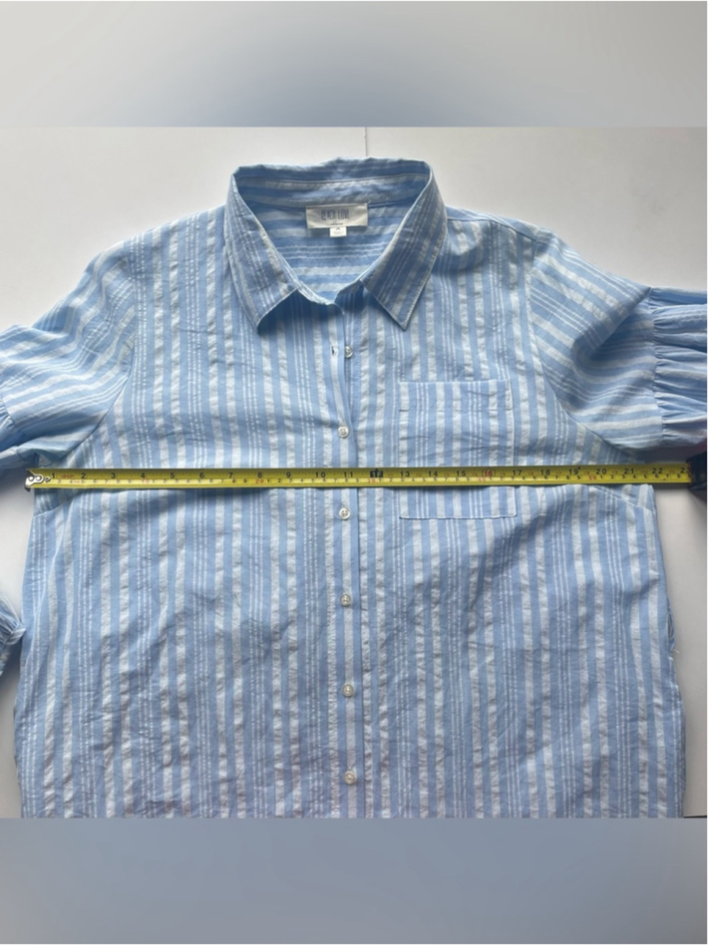Peach Love California Blue White Stripe Shirt Dress Medium - Picture 4 of 7